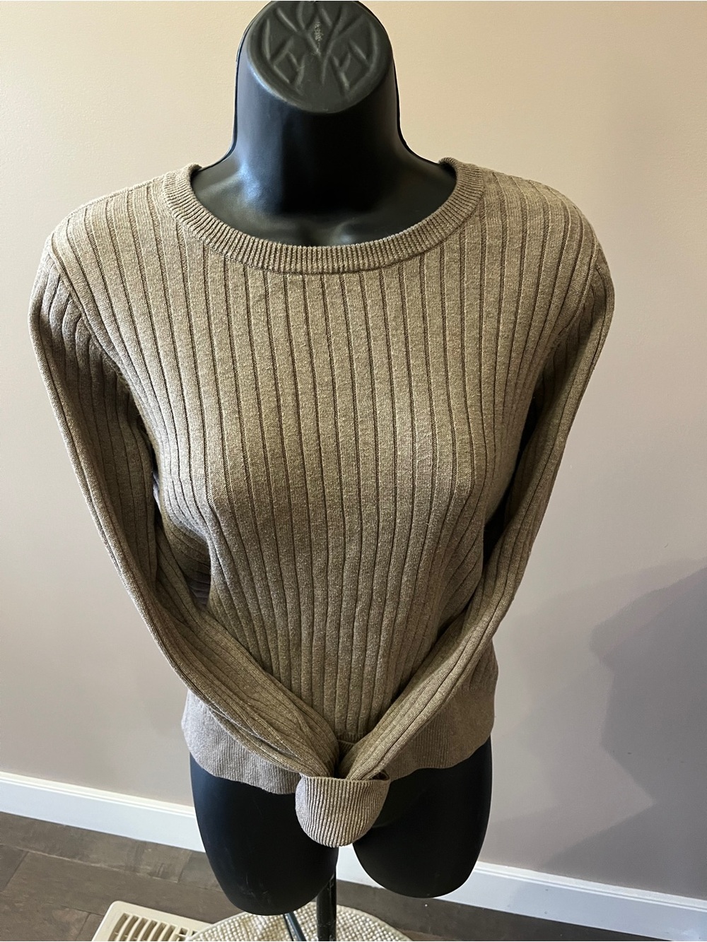Classic Ribbed Crewneck Sweater - Mushroom - 100% Cotton